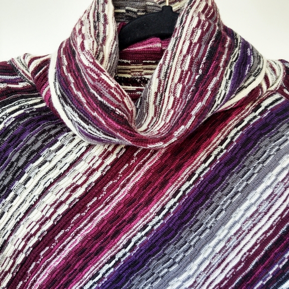 Maurices Cozy Knit Turtleneck Poncho Striped Purple Gray Pink Cream One Size - Picture 3 of 8